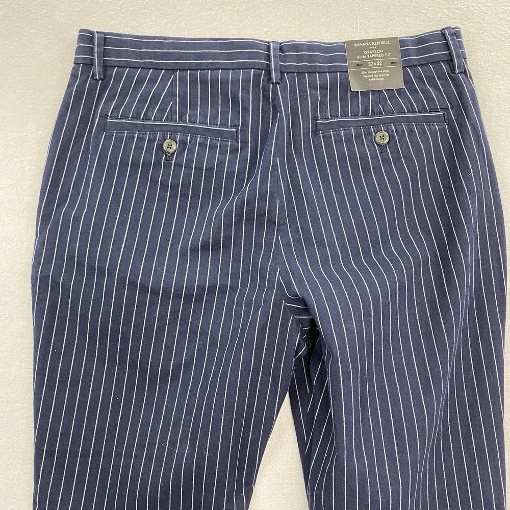 Banana Republic Pants Mens 32x32 Blue Chino Grayson Slim Tapered Fit Striped